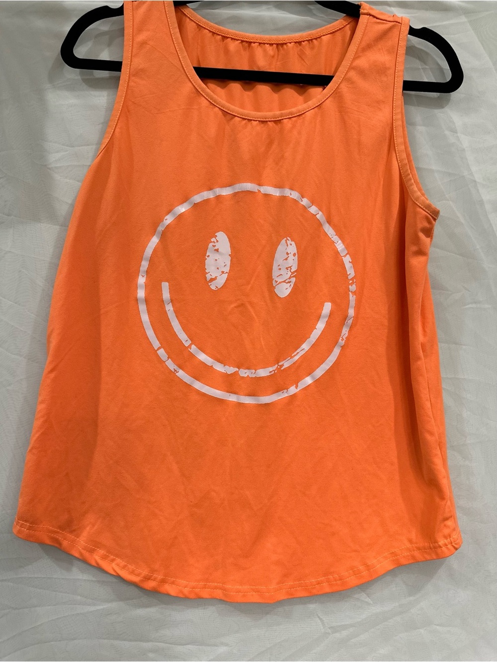 SHEIN Bright Orange Tank Top with White Smiley Graphic